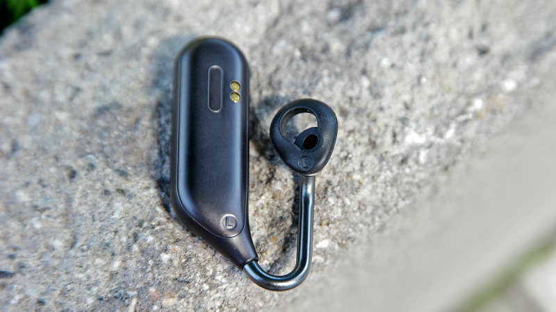 The Ear Duo’s drivers are in the pod, which sends music down the tube and into your ears, while the opening in the ear pads let in unobstructed ambient sound.